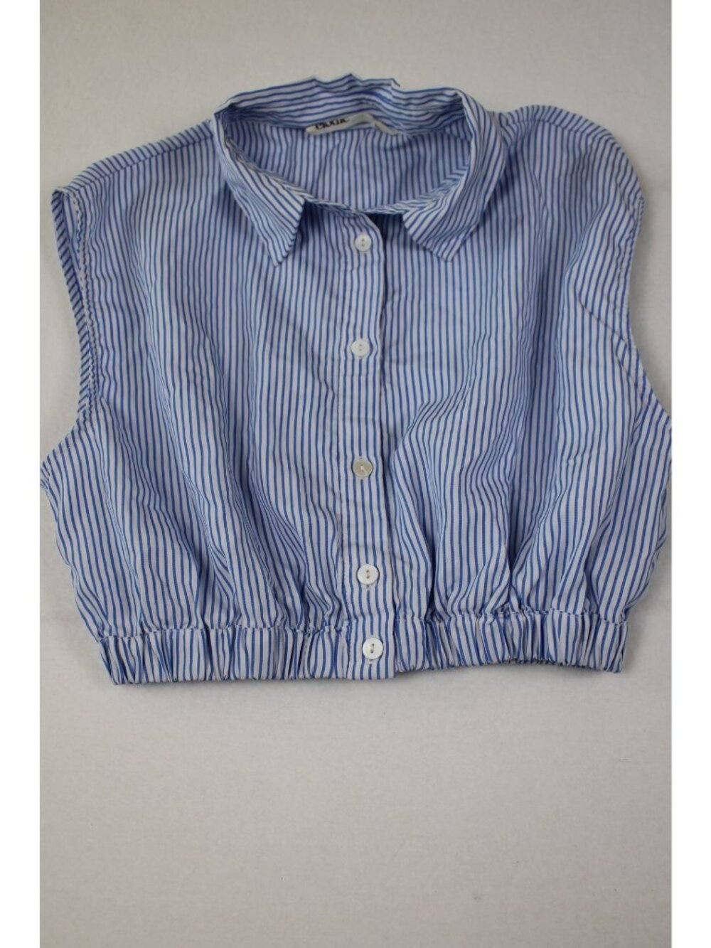Elodie Blue & White Striped Sleeveless Button-Up Crop Top S